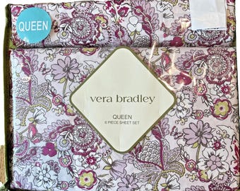 Vera Bradley QUEEN Sheets Pink Purple Floral Paisley Shabby Chic Sheet Set 6 NEW