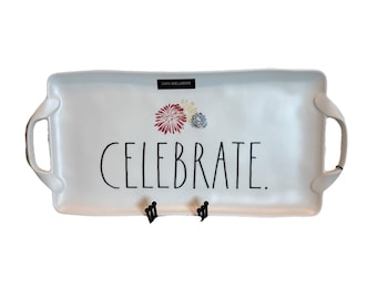 Rae Dunn 4th of July "Celebrate" Melamine Serving Dish Tray Platter Fireworks