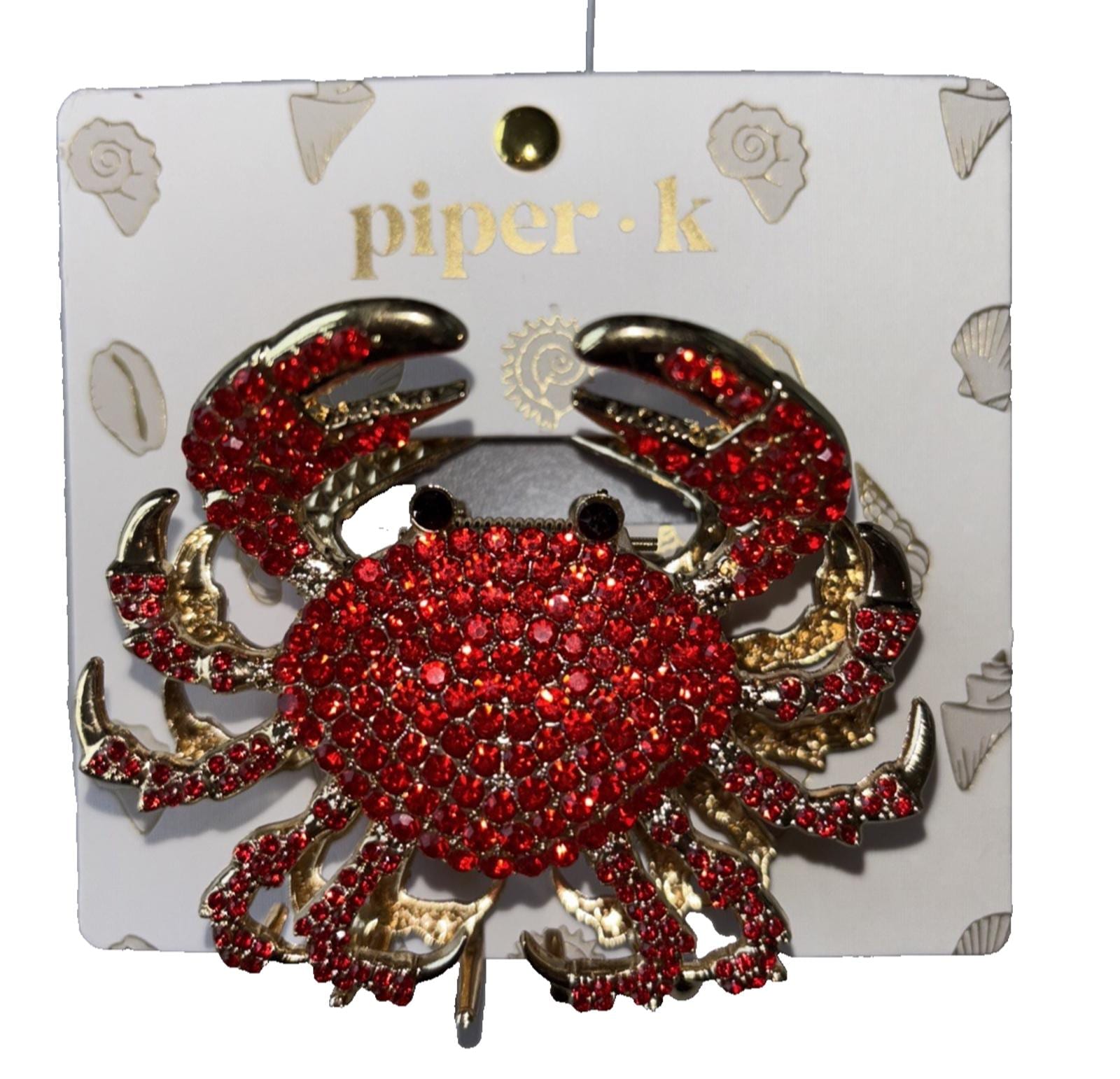 Piper K Coastal Scarf and Rhinestone CRAB Gold Hair Claw Clip Nautical SEA LIFE New with Tag Piper K Charming Smiley Red Crab | Mercari main image 2