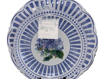 Shabby Chic Hydrangea Floral Blue 11" Dinner 9" Salad Plate Set Melamine NEW