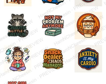 10 Printable Sticker Designs Bundle | Funny, Sarcastic, Trendy (Digital Download)