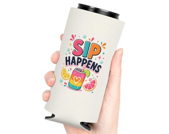 Sip Happens Can Cooler | Funny Drink Can Koozie, Tropical Citrus Design