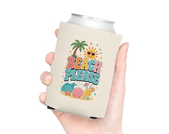 Beach Please Can Cooler | Tropical Sun, Palm Tree, Seashells