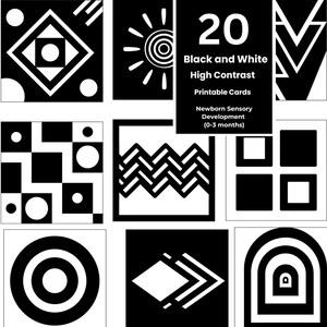 20 Printable High-Contrast Baby Sensory Cards | Black & White Flash Cards for Newborns (0-3 Months) | Digital Download (+3 free cards)