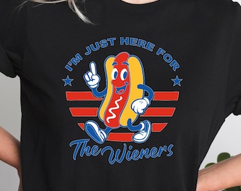 Just Here For The Wieners Shirt, Funny Hot Dog 4th of July Tee, Retro USA Independence Day Shirt, Patriotic BBQ Cookout America Shirt