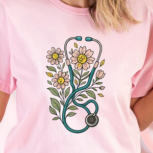 Floral Stethoscope Nurse Shirt, Retro Medical Graphic Tee, Nursing School Graduation Gift, Cute Doctor or RN Shirt, Stethoscope Nurse Shirt