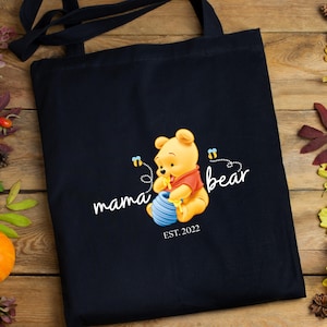 Personalized Mama Bear Tote Bag, Winnie The Pooh Tote Bag, Mother&#39;s Day Gift Tote Bags, Customized Winnie Bear Mother&#39;s Day Gift
