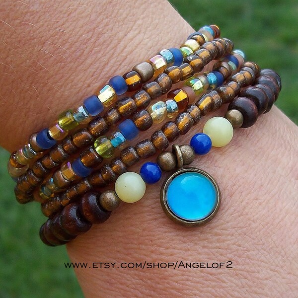 Mood Changing Charm Stack Beaded Bracelets - New Jade and Royal Blue
