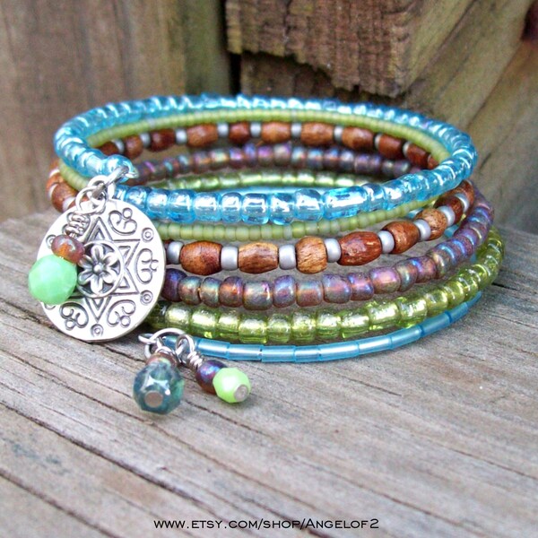 Bohemian Memory Wire Beaded Bracelet