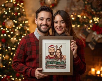 Custom Santa Couple Portrait, Luxury Christmas Gift (Digital Download)