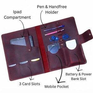 Handmade Cow Leather Notebook Organizer 12.5x10 | iPad MacBook Case with Pen Holder | Maroon Mustard Gift for Men, Personalized Gift for Him