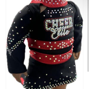 Custom 2026 CHEER ELITE allstars uniform for American Girl red black matching match 18” logo bling and mesh Greensboro