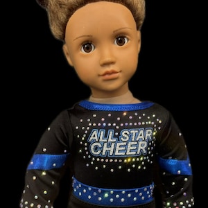 Semi Custom All Star Cheer Uniform for any 18” doll Girl matching cheerleader birthday Easter gift white red blue green purple bow american