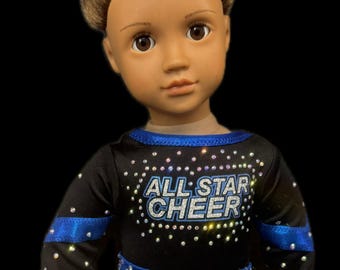 Semi Custom All Star Cheer Uniform for any 18” doll Girl matching cheerleader birthday Easter gift white red blue green purple bow american
