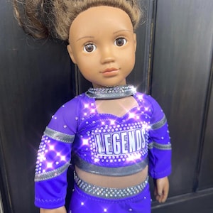 Custom Legends purple black with mesh rhinestone uniform for 18” American Girl Doll made to match Allstar lsa