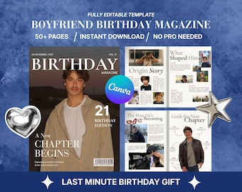 Boyfriend Birthday Gift Magazine | Editable Canva Template | Personalized Photo Keepsake for Him | Romantic Gift