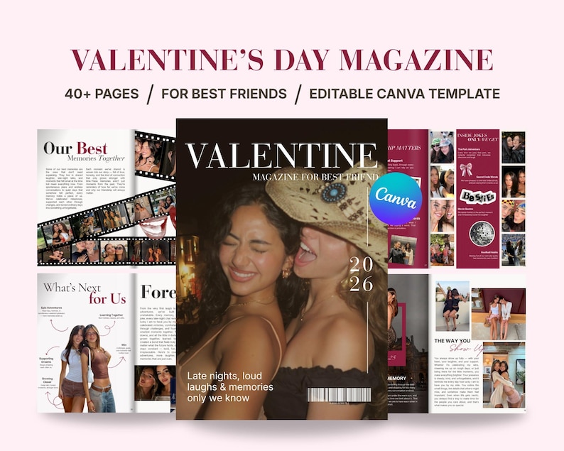 Best Friend Valentine’s Magazine | Fun Editable Canva Gift | Digital Download