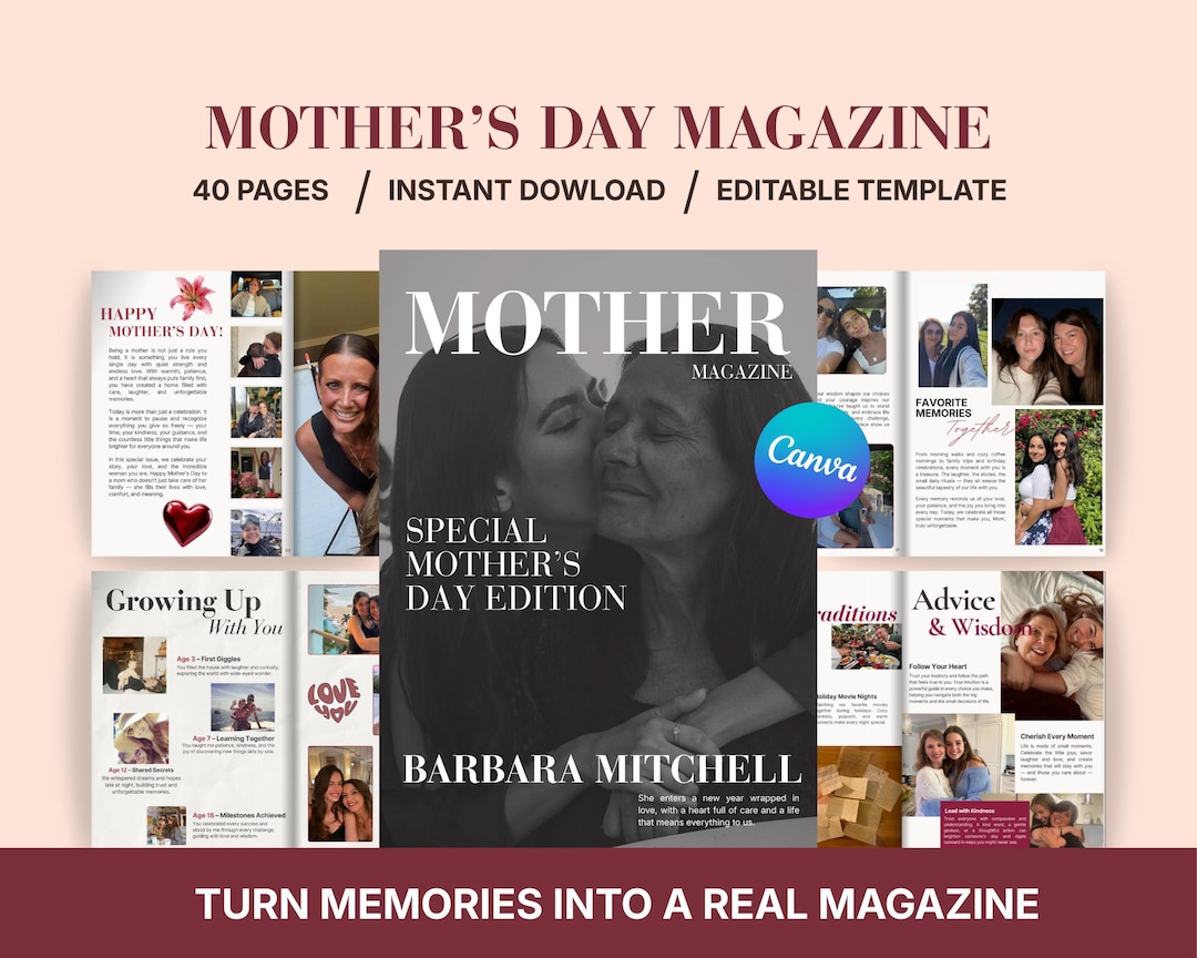 Mother's Day Magazine for Mom | Editable Canva Mom Magazine