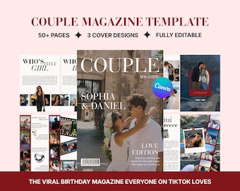 Plantilla de revista personalizada para parejas / Revista de historias de amor para parejas / Regalo de aniversario personalizado de Canva
