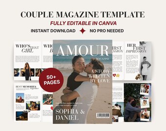 Plantilla de revista para parejas / Revista de aniversario para parejas / Regalo personalizado de Canva con historia de amor