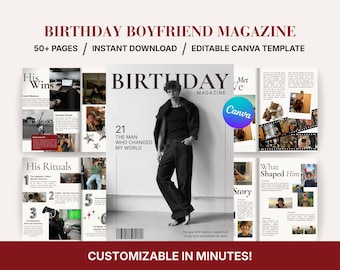 Boyfriend Birthday Gift Magazine | Editable Canva Template | Personalized Photo Gift for Him | Romantic Digital Keepsake