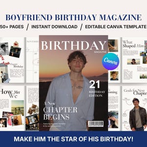 彼氏への誕生日プレゼント雑誌｜編集可能なCanvaテンプレート｜ロマンチックな思い出帳｜彼へのパーソナライズされた写真記念品