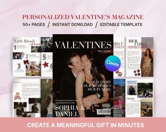 Valentine’s Magazine Gift | Personalized Love Story Magazine | Editable Canva Template