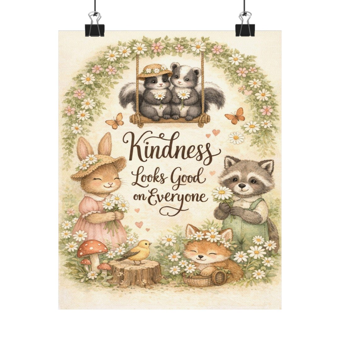 Kindness Looks Good on Everyone Poster, Woodland Nursery Wall Art ...