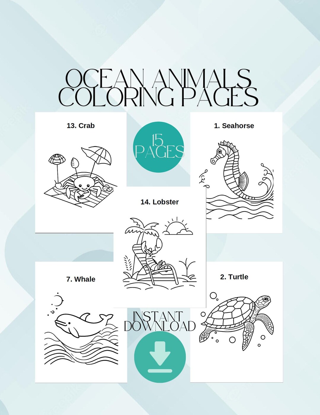 Ocean Animals Coloring Pages for Kids - Printable Instant Download - Etsy