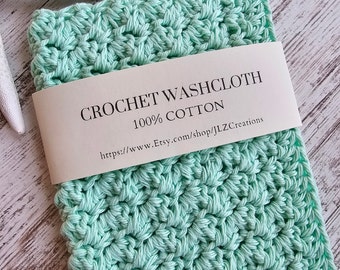 Crochet Wash Cloth, 100% Cotton, Dish Cloth, Wash Rag, Spa, Beauty, Eco Friendly, Crochet Washcloth, Crochet Dishcloth, Mint, Ready to Ship