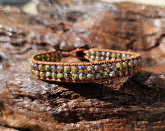 Leather Wrap Bracelet, Picasso Czech Glass Beads, Wrap Bracelet, Bracelet, Boho Chic, Bracelet, Stack Bracelet, Stackable Bracelet, Brown