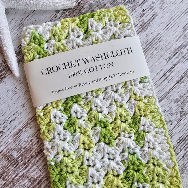 Crochet Wash Cloth, 100% Cotton, Dish Cloth, Wash Rag, Spa, Beauty, Eco Friendly, Crochet Washcloth, Crochet Dishcloth, Green and White