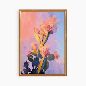 Grote ingelijste pastelcactus olieverfschilderij kunstafdruk | Grote ingelijste kunst | Schattig eigenzinnig grillig | Neutrale kunstafdruk | Trendy wanddecoratie cadeau