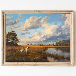 Vintage Hunting Dogs Art Print: Neutral Tone Animal Oil Painting