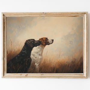 Vintage Hunting Dogs Art Print: Neutral Tone Animal Oil Painting