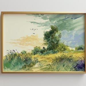 Large Framed Watercolor Landscape Art Print | Large Framed Art | Modern Landscape Wall Art | Neutral Art Print | Trendy Wall Art Print Gift