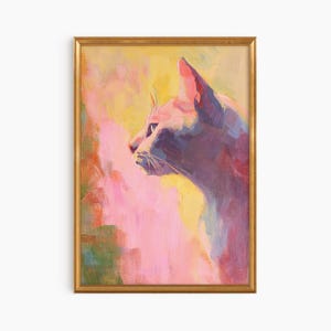 大きな額入りパステルカラーの猫のポートレートファインアートプリント | 大きなウォールアートギフト | ニュートラルなウォールアート | ミニマリストなウォールアート | トレンディなウォールアートギフト