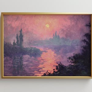 シュールレアリスト風ピンクの夕焼けファインアートプリント | 大きな額入りアート | キュートで風変わりな気まぐれ | ニュートラルなアートプリント | トレンディなホームウォールアートギフト