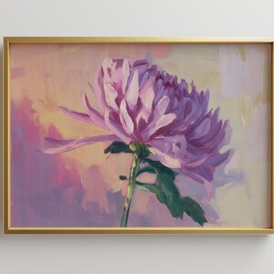 大きな額入り菊の油絵アートプリント | 大きな額入りアート | モダンな風景画ウォールアート | ニュートラルなアートプリント | トレンディなウォールアートギフト