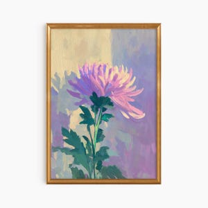 大きな額入り菊の油絵ファインアートプリント | キュートで風変わりな気まぐれ | ガーリーなピンクのウォールアート | トレンディなウォールアートギフト