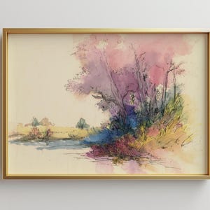 Large Framed Watercolor Landscape Art Print | Large Framed Art | Modern Landscape Wall Art | Neutral Art Print | Trendy Wall Art Print Gift