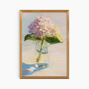 大きな額入りアジサイ油絵ファインアートプリント | キュートで風変わりな気まぐれ | ガーリーなピンクのウォールアート | トレンディなウォールアートギフト