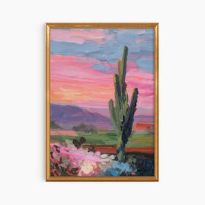 Grote ingelijste pastelcactus olieverfschilderij kunstafdruk | Grote ingelijste kunst | Schattig eigenzinnig grillig | Neutrale kunstafdruk | Trendy wanddecoratie cadeau