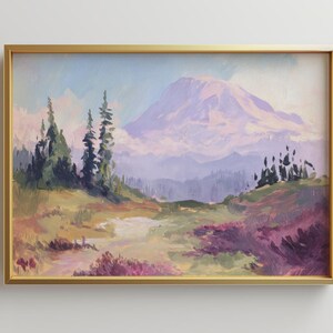 大きな額入りマウント・レーニア油絵ファインアートプリント | 大きな壁掛けアート | キュートで風変わりな気まぐれ | ガーリーなピンクの壁掛けアート | おしゃれな壁掛けアートギフト