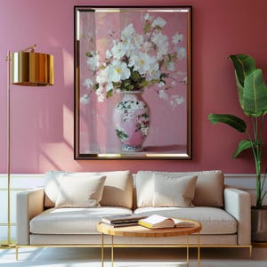 Handpainted Pink Chinoiserie Urn Art Print w/ Frame