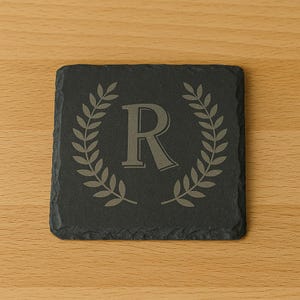 Custom Engraved Slate Coasters – Set of 4 | Personalized Drink Coasters | Monogram or Design of Choice | Gift for Him, Her, or Home