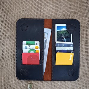 Cartera larga de cuero personalizada hecha a mano para mujer, tarjetero de cuero de grano completo, tarjetero grande de cuero para mujer.