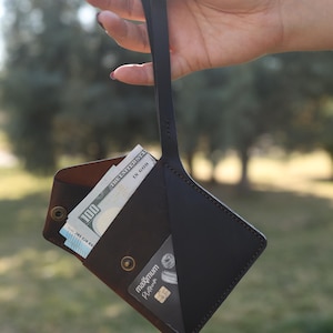 Portafoglio da polso in pelle, porta carte da donna, portafoglio, regalo personalizzato per lei, portafoglio minimalista, piccola borsa, regalo di anniversario, regalo per nuovo lavoro