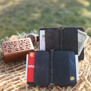 Porta carte minimalista in pelle, regalo per uomo, porta carte sottile in pelle, regalo di anniversario per uomo, portafoglio con tasca frontale
