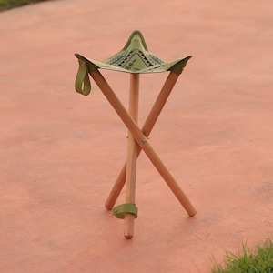 Handmade Leather Stool, Rustic 3 Leg Tripod Chair, Camping Stool, Portable Seat, Boho Home Decor Furniture